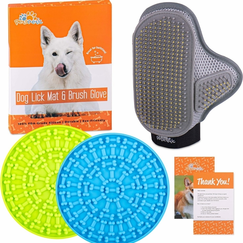 Dog Lick Mat + Dog Brush Set,